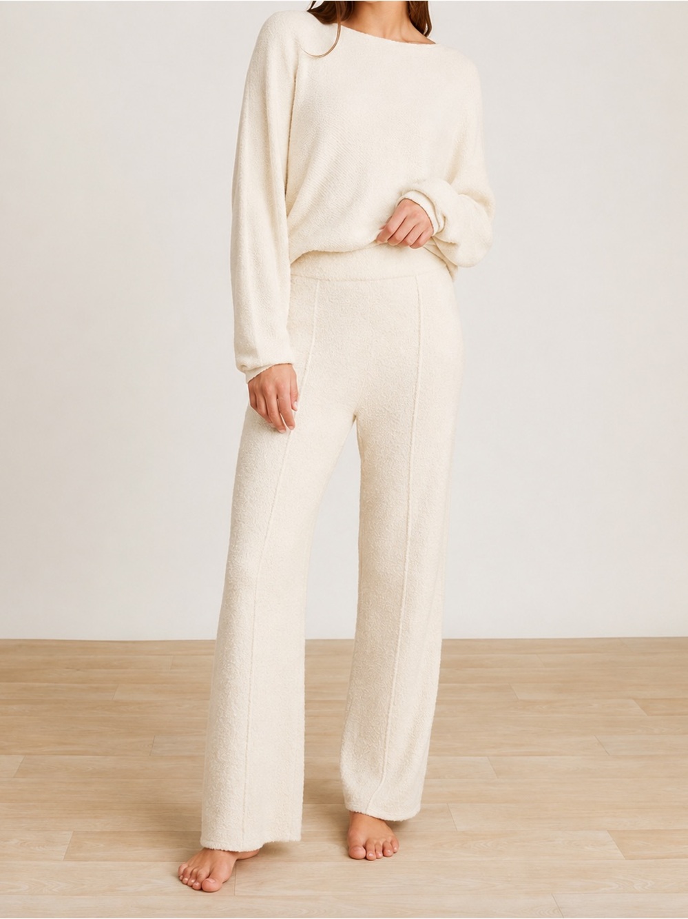 NWT Barefoot Dreams Size XL Cozychic Lite Wide Leg Seamed Pants in Cream